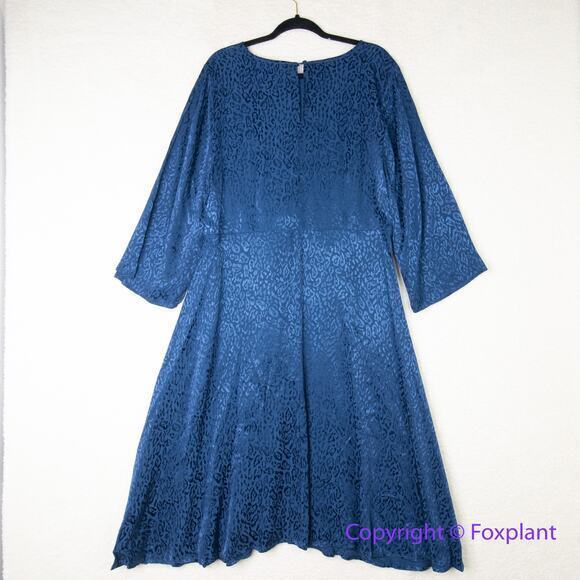 New! Eloquii women Blue Leopard Print Satin Textured Tie Front‎ Dress, size 16 - Picture 8 of 16